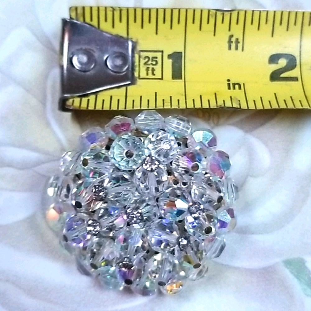 Vintage 1950s Mid Century Aurora Borealis Crystal Cluster Brooch Pin - Picture 12 of 12